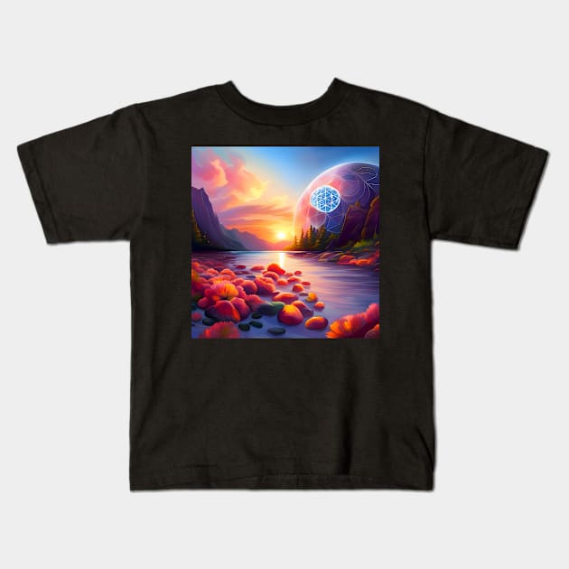 Flower Of Life - Space Kids T-Shirt by bananati